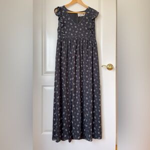 Black Floral Ruffle Sleeve Maxi Dress - Black